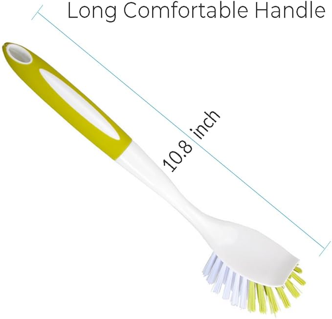 Dish Brush with Handle, Stiff Bristles Dish Scrubber for Pots, Pans & Sink Cleaning, 3 Pack