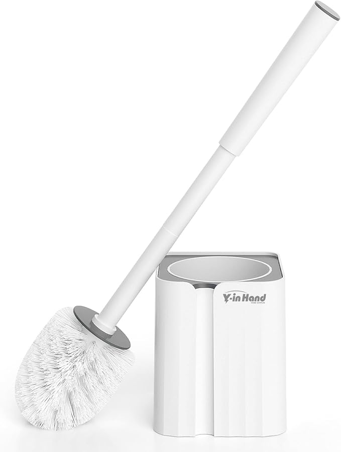 Toilet Bowl Brush and Holder Set, Compact Toilet Scrubber Brush for RV and Bathroom Cleaning, Durable Classic 360°PP Bristle, Drip-Proof, Wall Mountable.（White）