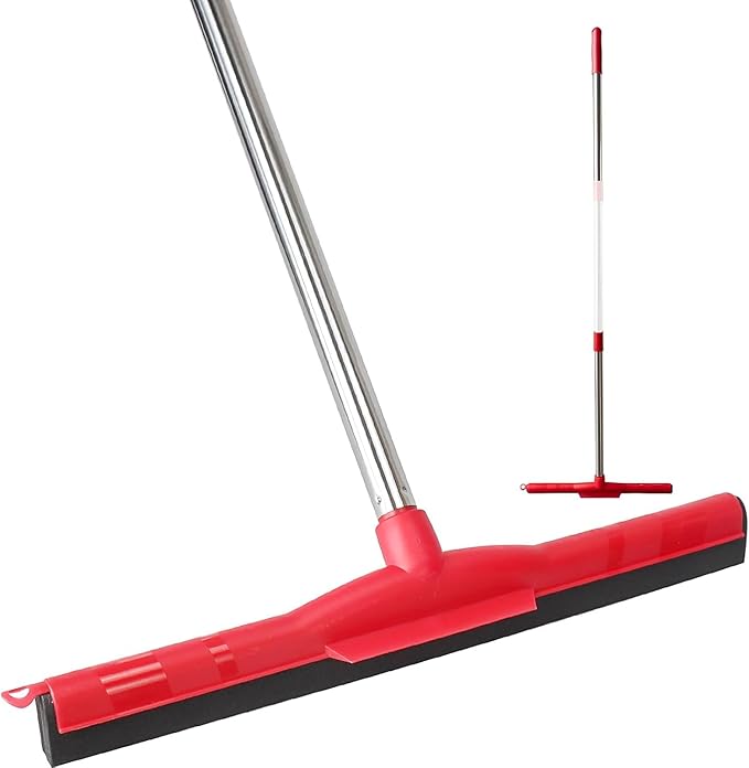 Floor Squeegee Scrubber with 51" Adjustable Pole & EVA Foam Blade – Indoor/Outdoor Use for Garage, Patio, Bathroom, Tile, Marble