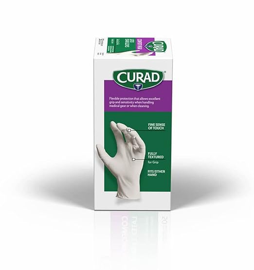 Curad Comfort Wear Latex Exam Gloves, Powder-Free, One Size Fits Most, 50 Count
