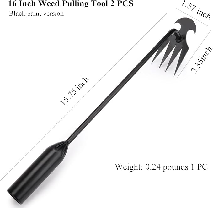 WMM Weed Puller Tool Gardening Tools Set of 2 Uprooting Weed Pulling Tool, 4 Teeth Manganese Steel Forged Weeding Tool for Vegetable, Portable Hand Weeder Tool for Garden Farm Planting Weeding