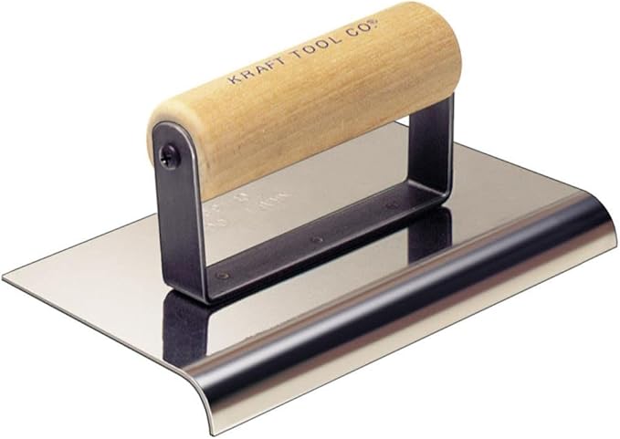 Kraft Tool CF168 1/4-Inch Radius 3/8-Inch Lip Stainless Steel Sidewalk Edger with Wood Handle, 8 x 4-Inch