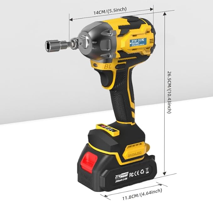 Cordless Impact Wrench, 21V Torque Power Impact Driver, 1/2" Power Impact Wrenches with 2 * 2.0Ah Batteries with 19 Accessories, Electric Impact Motor Variable Speeds for home installation (Yellow)