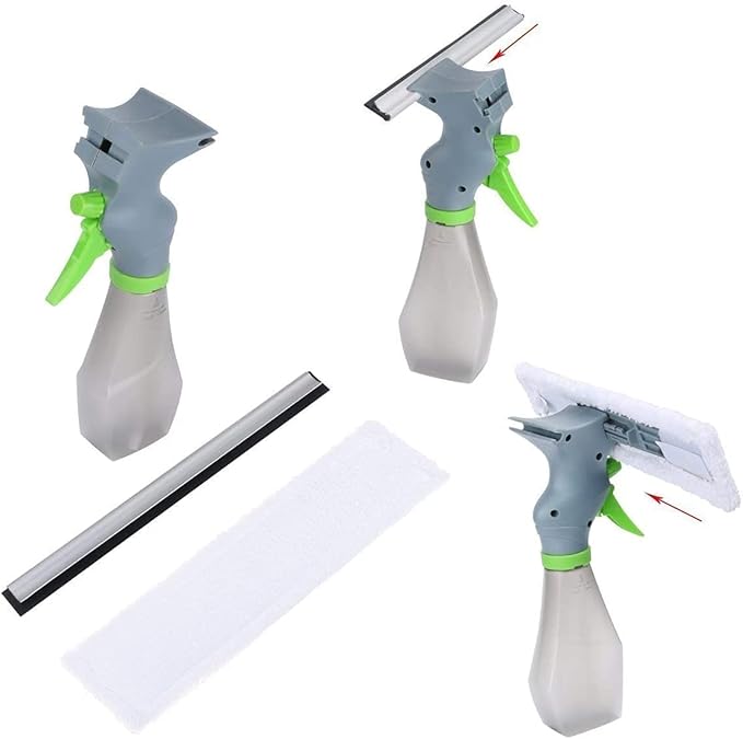 3 in 1 Window Cleaner Squeegee,Microfiber Window Washer,Glass Cleaning Tool Wiper with Spray Bottle for Home Window, Car Window