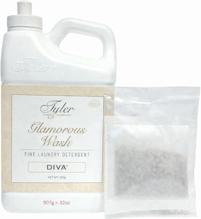 Tyler Glam Wash Laundry Detergent, Diva, Liquid, 32 Fl Oz HE Safe w/Dryer Sachet Pouch, Pull and Pour Spill Proof Cap om