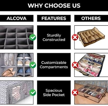 ALCOVA Shoe Organizer for Closet, 3 Pack Shoe Storage Box with Clear Cover, Foldable Shoe Storage Box, Fits up to 48 Pairs, Gray