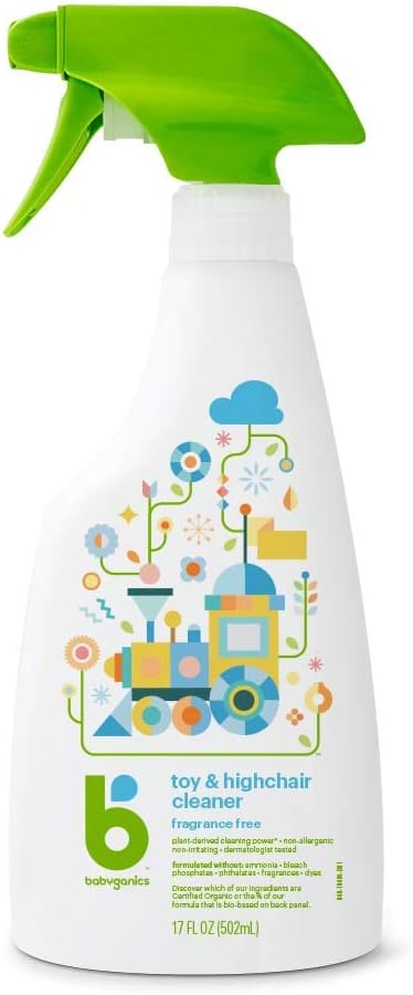 Babyganics Toy & Highchair Cleaner Spray, Fragrance Free, 17oz Spray Bottle