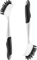 Dish Scrub Brush, 2 Pack Stiff Bristles Cleaning Scrubber Brushes with Non Slip Handle Built-in Scraper, Kitchen Dish Brushes for Cleaning Pans, Pots, Stoves, Sink