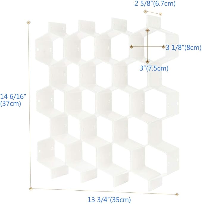 Poeland Drawer Divider Organizer Adjustable DIY Grid Honeycomb Drawer Divider for Underwear Belt Scarf Socks White