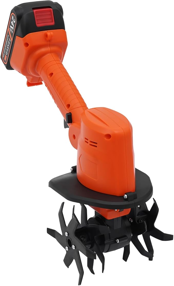 Cordless Mini Tiller Cultivator, 21V Electric Handheld Tiller for Gardening, Lightweight Soil Ripper Garden Tool with 1500mAh Battery & 10cm Tilling Width, Orange ABS Body, Ideal for Home Lawn, Yard