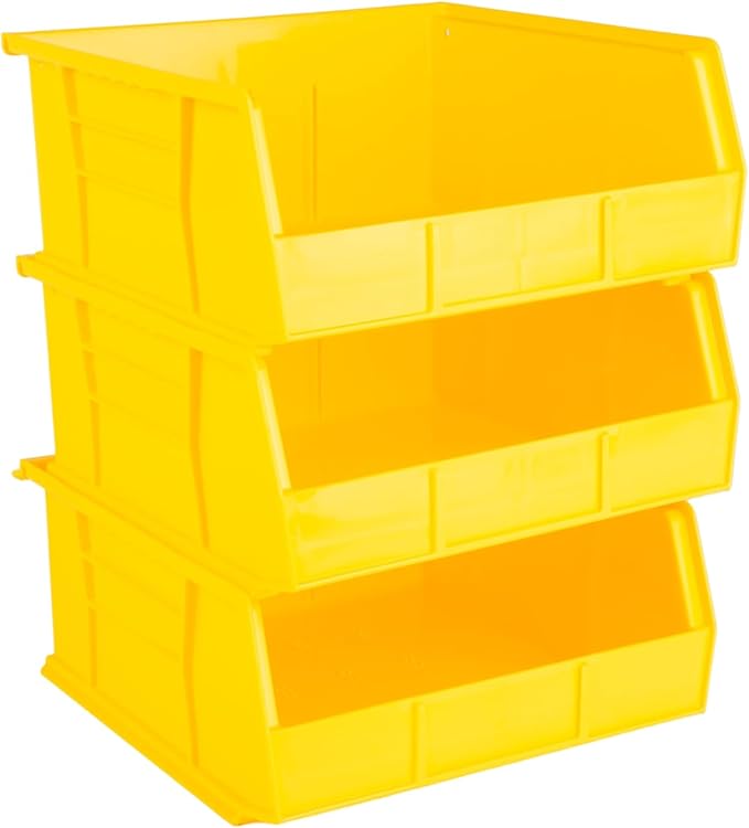Hudson Exchange 11" x 11" x 5" (3 Pack) Plastic Stackable Storage Bin and Hanging Container, Yellow