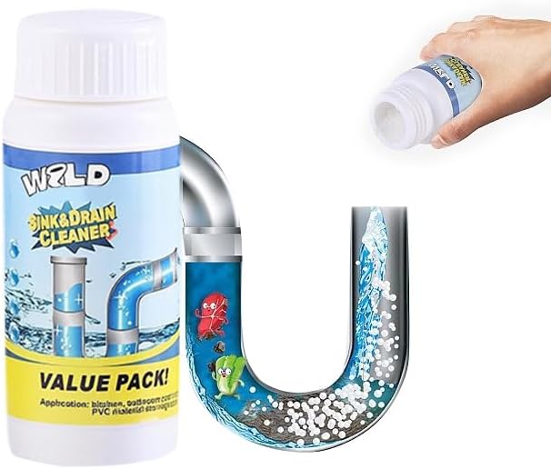Wild Sink and Drain Cleaner Powder | Rapid-Foam Fast-Acting Pipe Declogger for Kitchen, Bathroom, Toilet, Shower Drain Maintenance (1pc)