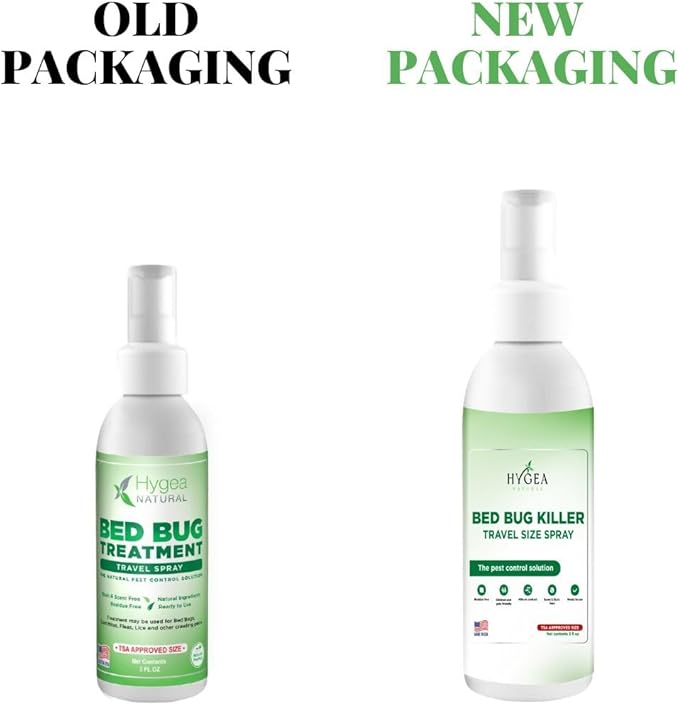 Hygea Natural Lice, Mite, and Bed Bug Natural Travel Spray - TSA Approved size – Child & Pet Friendly – Immediate results – Stain & Odor Free, For Hotels, Suitcase, Backpack, Shoes, Bed Bug Spray(3oz)