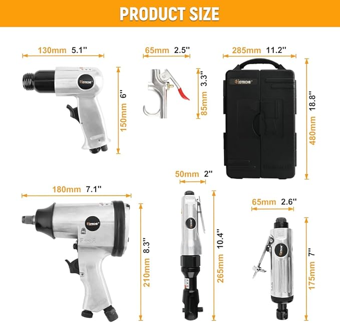 Hoteche 71-Piece Air Tool Kit | 1/2" Single-Hammer Air Impact Wrench (7000RPM), 1/2" Air Ratchet Wrench & Multiple Tools, Blow-Molded Case