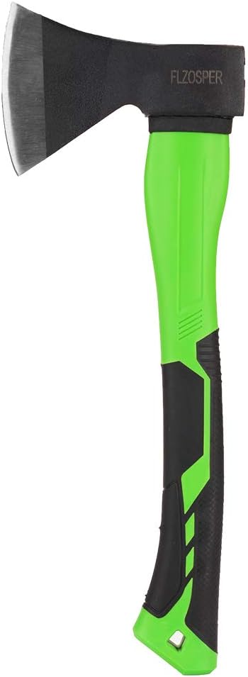 FLZOSPER Chopping Axe,15” Camping Hatchet，Forged Steel Wood Splitting Tool with Strong Fiberglass Handle and Anti-Slip Grip with Anti-Slip Grip-Even Free Head Cover