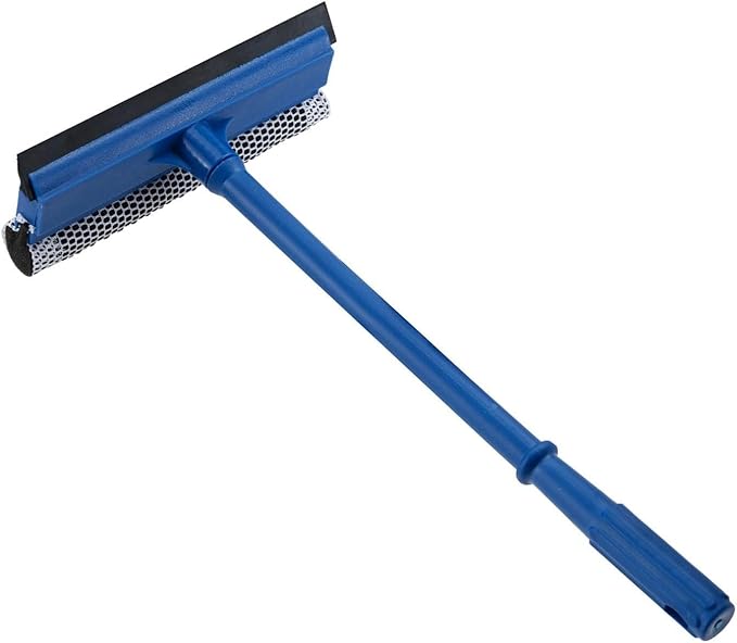 15.9" Window Squeegee for Car,2-in-1 Window Cleaner with Long Stainless Steel Handle, Soft Rubber Blade & Highly Absorbent Sponge – for Showers, Car Windshields, Gas Stations, and Glass