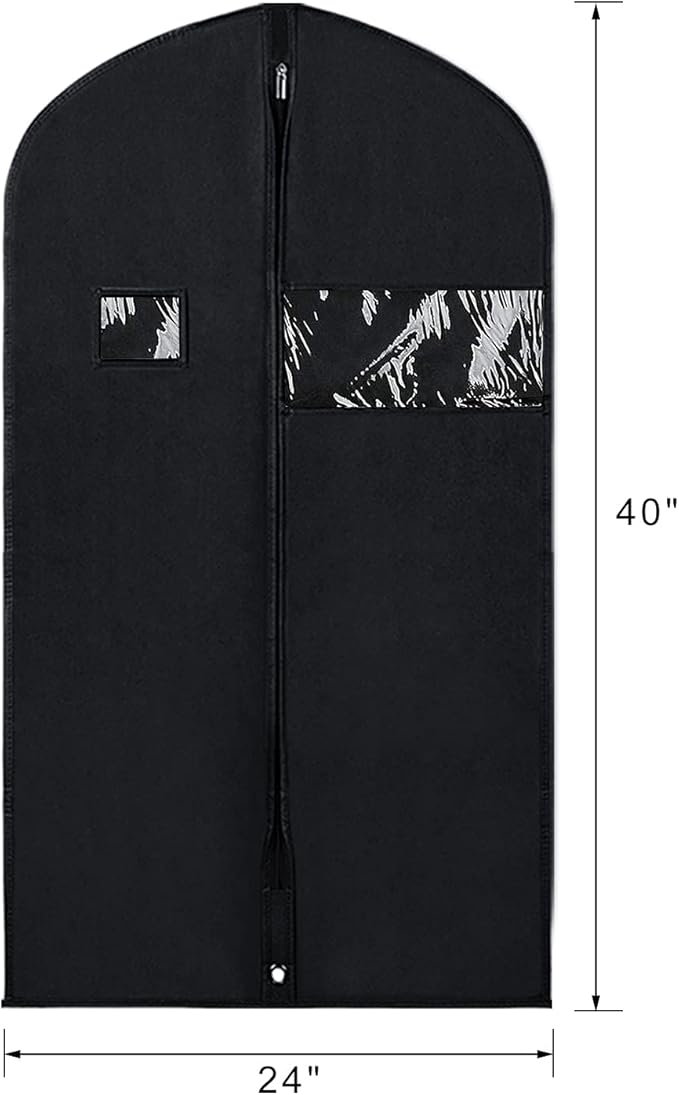 Syeeiex 40‘’ Suit Bag, Set of 16 Garment Bags for Hanging Clothes, Suit Covers Bags, Suit Bags for Closet Storage with Clear Window, Suitable for Suits, Shirts, Jackets, Sweaters, Winter Coat(Black)