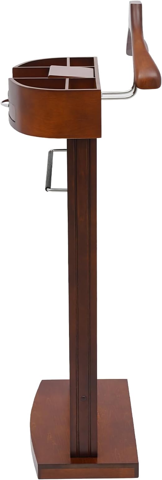 Valet Stand for Man and Women, Wood Suit Rack Suit Valet Stand with Top Tray, Storage Drawer, Bottom Shoe Rack, Freestanding Clothes Rack for Living Room, Entryway, Bedroom, Office, Black (Brown)