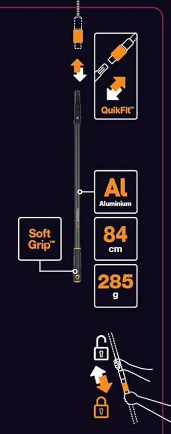 Fiskars QuikFit Shaft M, Length: 84 cm, Aluminium, Black/Orange, QuikFit, 1000664