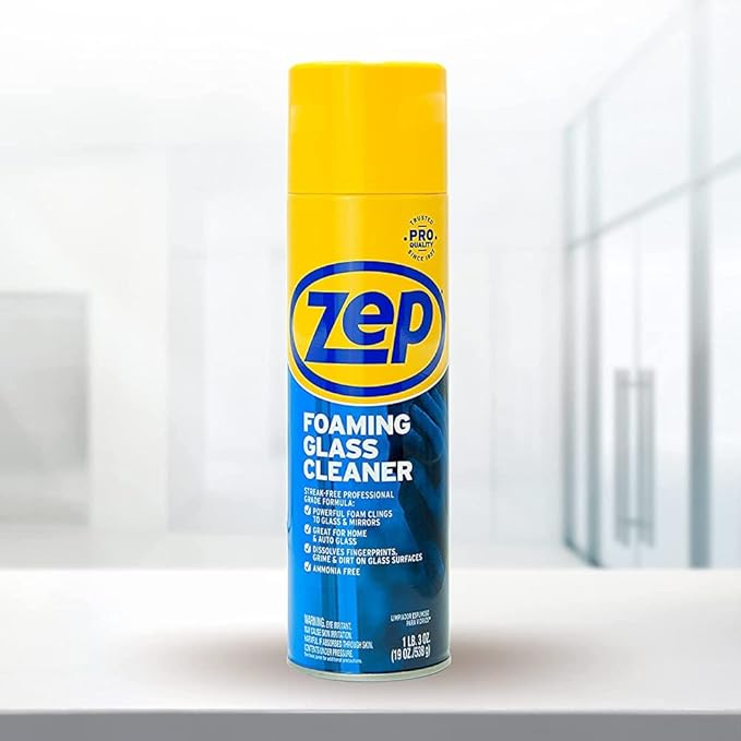 Zep Foaming Glass Cleaner - 19 oz (Case of 12) ZUFGC19 - Streak-Free Professional Grade Formula that Dissolves Dirt, Fingerprints and Grime on Glass, Mirrors, Windows and Plexiglas in Home, Business,