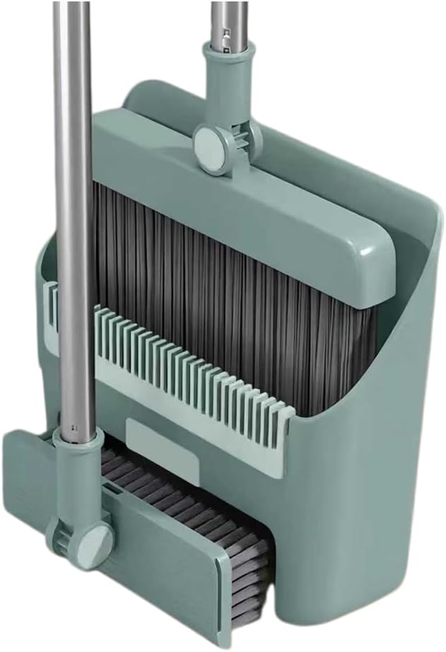 3 in 1 Broom and Dustpan Set with Adjustable Push Broom with 48.8“ Long Handle for Floor Sweeping Outdoor Indoor Sweeping Combo for Home & Kitchen (Green)