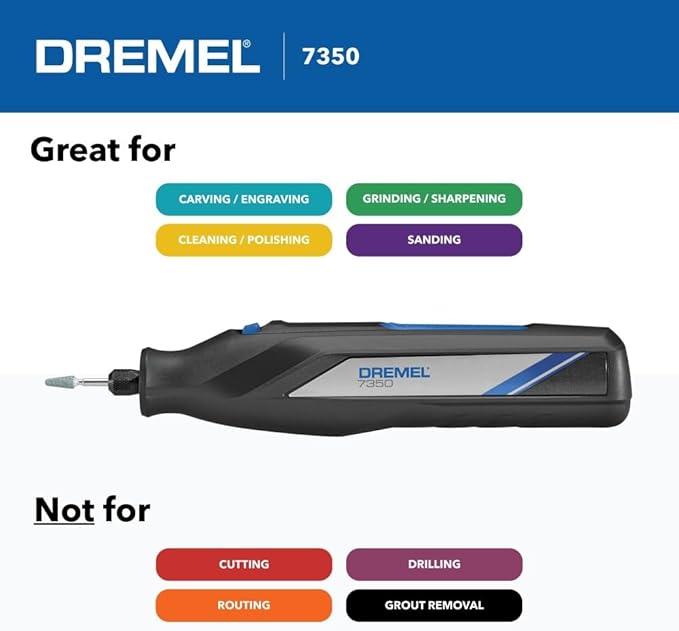 Dremel 7350 4V Cordless Rotary Tool Kit with 5 Accessories and USB-C Rechargeable Battery - Single Speed for Carving, Engraving, Sanding and Cleaning