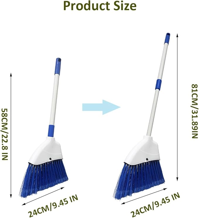 Small Broom - Indoor or Outdoor Portable Broom with Adjustable Handle, Cleaning Little Helper for Housekeeping, Office, Working Desk, and Pet Nest(White&Blue)