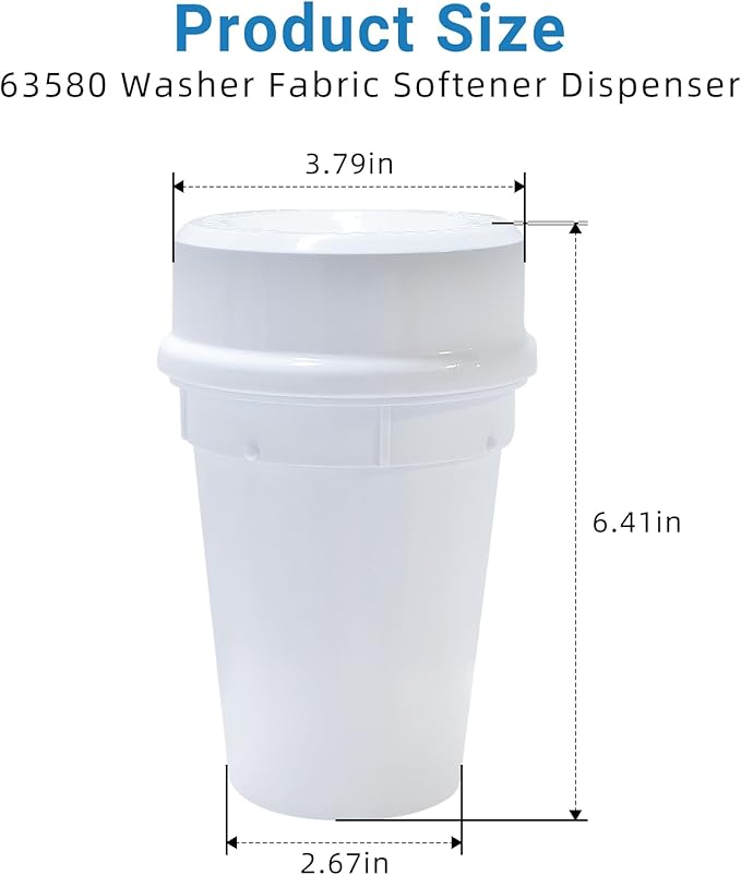 63580 Washer Fabric Softener Dispenser Fits for Whirlpool Roper Maytag Kitchen Aid Kenmore Amana 8598021 Softener Dispenser Replaces W10795104 W10832235 2810 AP3048948 PS381197 EAP381197