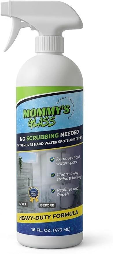 Mommy's Glass 2 in 1 Hard Water Spot Remover and Repellent Spray, Heavy-Duty Formula, No Scrubbing Needed, 16 fl oz