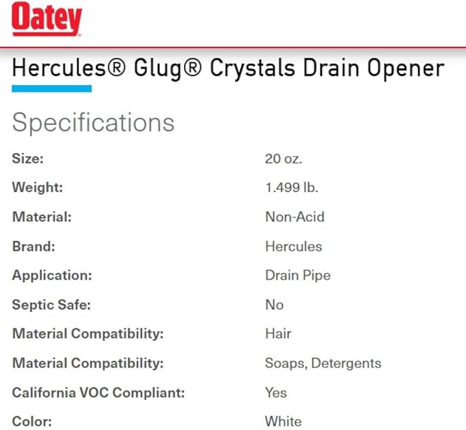 Oatey 20410 Hercules Glug Crystals Drain Opener, 20 oz (Pack of 3)