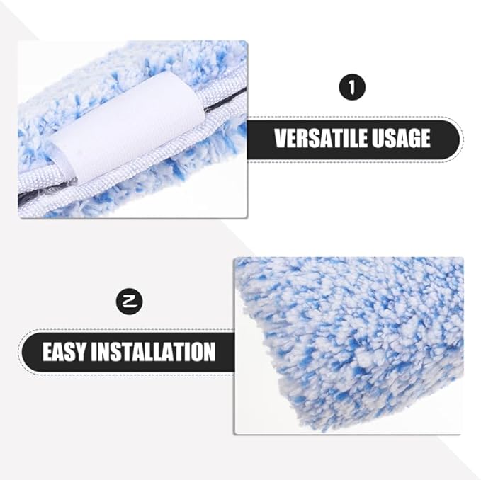 OUNONA Replacement Window Cleaning Pads 4-Pack Reusable Microfiber Squeegee Sleeves for Glass Windows Bathroom Mirrors Tabletops 14.17X2.75X2.75 Inches