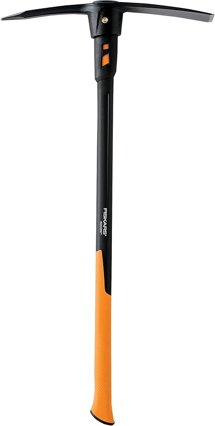 Fiskars Pro IsoCore Dual-Ended Pickaxe and Hoe – 36-Inch Shock-Absorbing Handle – Durable Forged Steel for Digging and Cultivating - Orange/Black