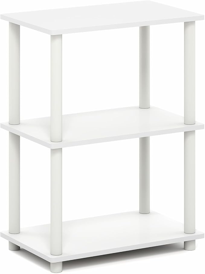Furinno Turn-N-Tube Storage Shelves, 3-Tier Book Shelf, Corner Shelf, Toolless Open Shelves, for Organization and Storage, Living Room, Garage, Home Office, White