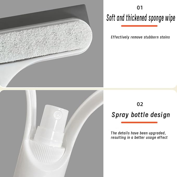 3 in 1 Window Cleaning Scraper, Squeegee with Sprayer, All-in-One Glass Cleaner Tool with Sponge & Rubber Blade for Shower Doors, Mirrors, Car Windows & Home Use