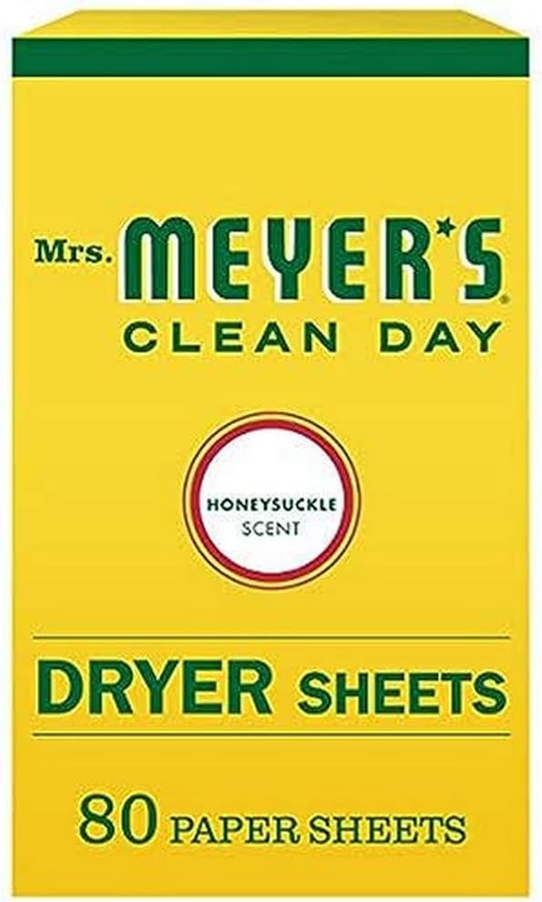 MRS. MEYER'S CLEAN DAY Dryer Sheets, Fabric Softener, Reduces Static, Infused with Essential Oils, Honeysuckle, 80 Count