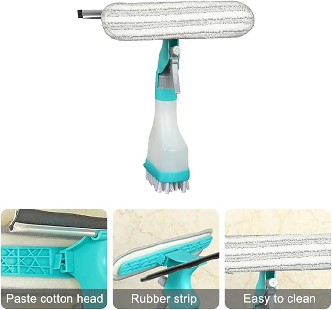 4 in 1 Window Cleaning Kit, Professional Window Vacuum Squeegee with Spray Bottle, Cleaner Brush Tools for Shower Wall Mirror Glass Car Windshield Countertop