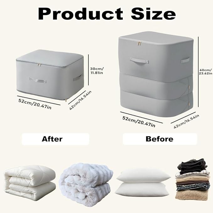 Ultra Space Saving Self Compression Organizer, 3-Layer Zipper Large Capacity Blanket Bags, Thickend Satin Fabric Comforter Storage Bag for Comforters, Clothes, Blankets (X-Large, Gray, 21x17x24in)