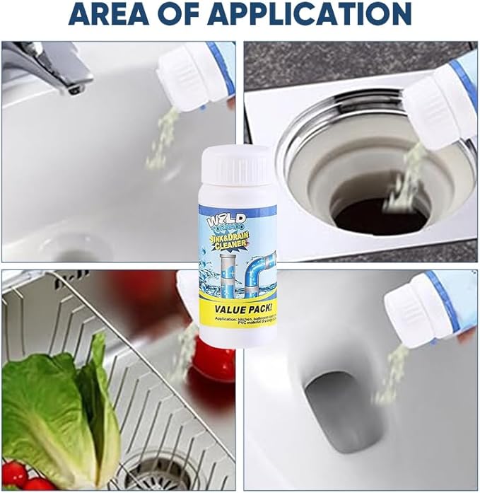 Dodorado Wild Sink and Drain Cleaner Powder,Powerful Foaming Pipe Cleanser Powder - Kitchen, Bathroom Drain Opener for Clog Prevention (2 PCS)