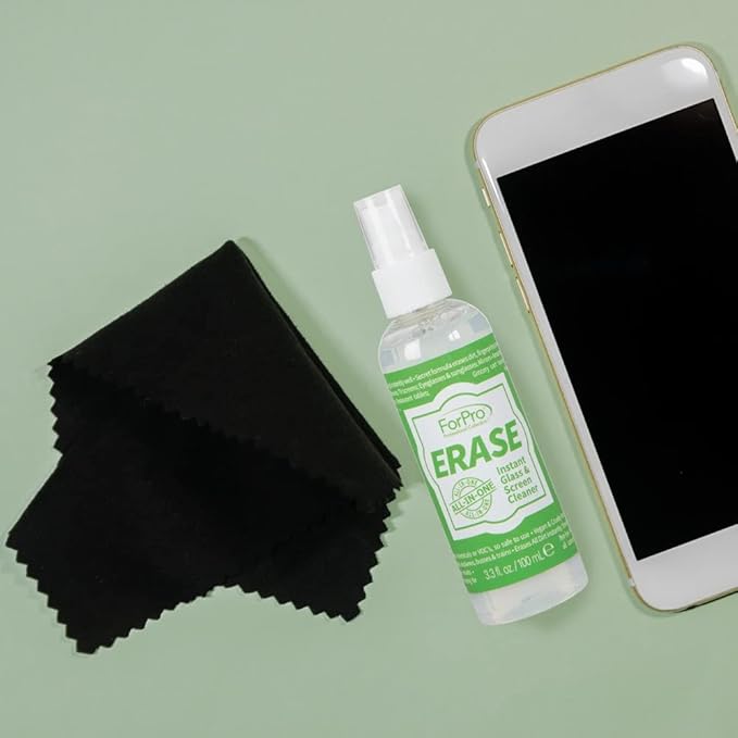 ForPro Professional Collection Erase Instant Glass & Screen Cleaner Kit, for TV Screens, Smartphones, Eyeglasses, Mirrors - Includes 3.3 Oz. Bottle and Microfiber Cleaning Cloth (Pack of 3)