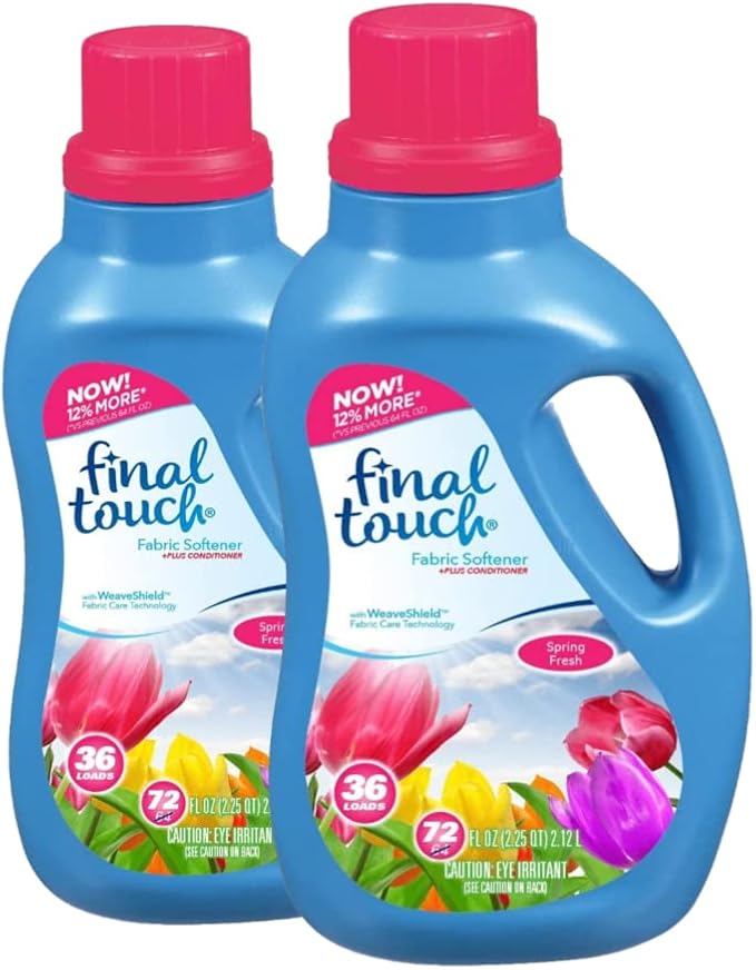 Spring Fresh Liquid Fabric Softener with WeaveShield Fabric Care Technology by Final Touch Softens & Freshens Laundry, 72 oz (Pack of 2)
