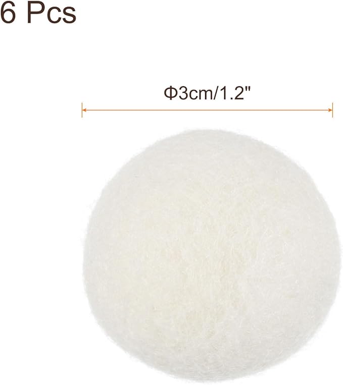 uxcell 6 Pcs Wool Dryer Balls, 1.2 Inches Wool Laundry Dryer Balls for Reducing Clothing Static and Wrinkles, White
