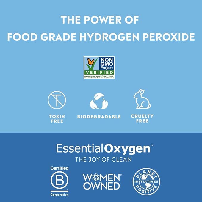 Essential Oxygen Food Grade Hydrogen Peroxide, Natural Cleaner, 3% USP, White, 16 Ounce