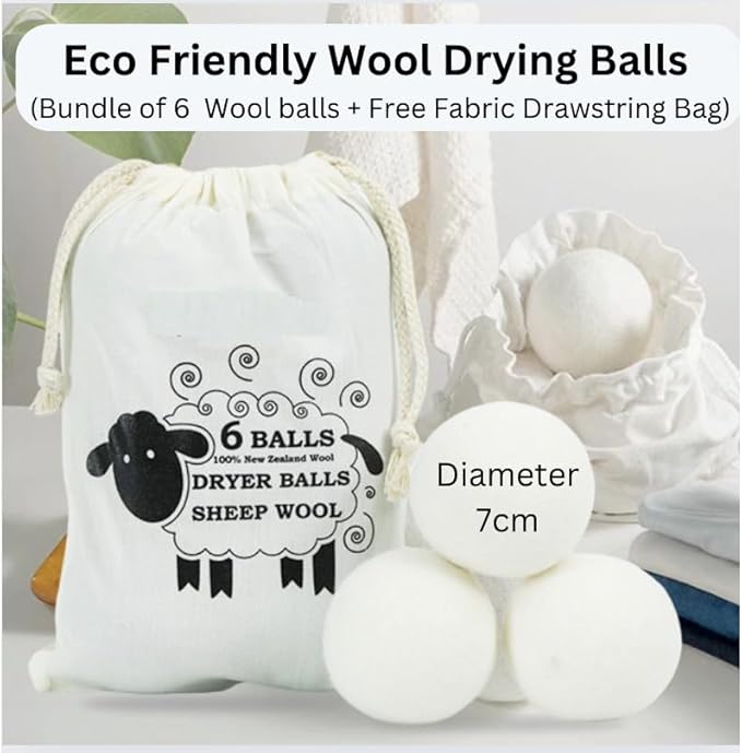 Wool Dryer Balls (6pc) – 100% Organic New Zealand Wool, Natural Fabric Softener, Reusable, Reduces Wrinkles & Drying Time, Eco-Friendly, Lint-Free, Chemical-Free Alternative to Dryer Sheets