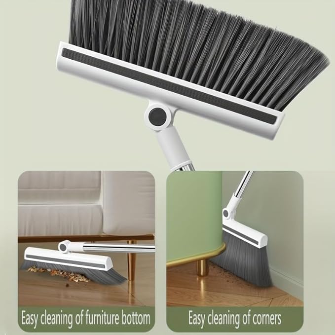 3 in 1 Broom and Dustpan Set with Adjustable Push Broom with 48.8“ Long Handle for Floor Sweeping Outdoor Indoor Sweeping Combo for Home & Kitchen (White)
