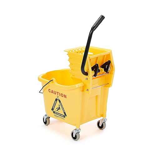 Amazon Basics Commercial Side Press Wringer Floor Cleaning Mop Bucket on Wheels, 35-Quart, Yellow