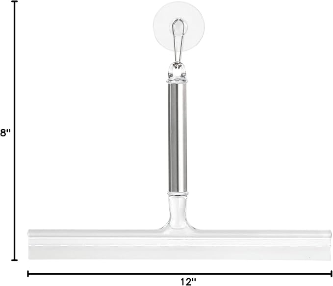 iDesign Forma Brushed Stainless Steel Squeegee with Suction Storage Hook - 12" x 8"