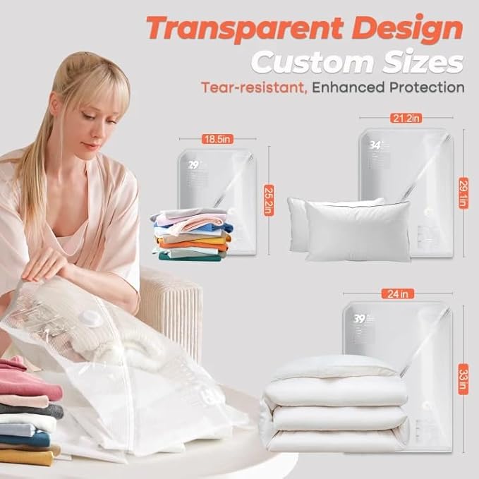 Vacbird Vacuum Seal Bags for Clothing with Rechargeable Cordless Pump, 24 Pack Vacuum Storage Bags, Compression Packing for Clothes Bedding Blanket Pillows Comforters