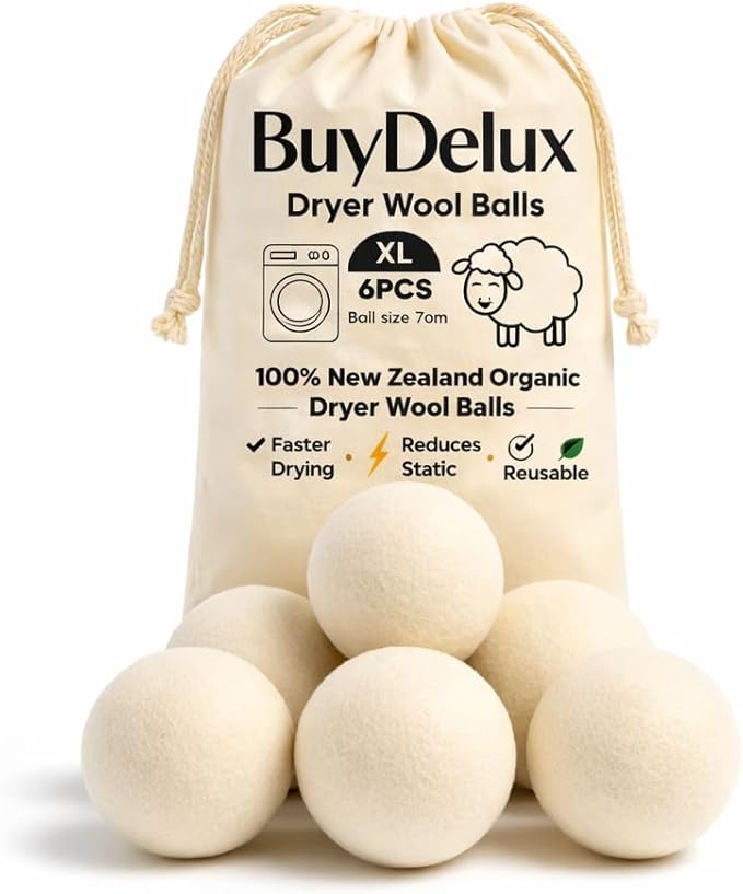Wool Dryer Balls 6 Pack XL 7cm, 100% New Zealand Wool, Reusable 1000+ Loads, Natural Fabric Softener Alternative, Helps Reduce Drying Time, Static and Wrinkles, Baby Safe