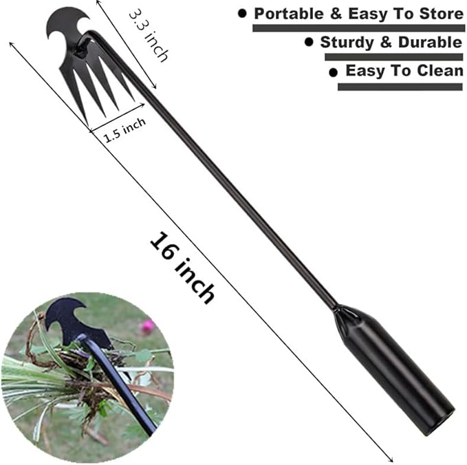 2pack Weed Puller Tool,Garden Weed Tool,Portable Garden Weeder Tool,Uprooting Weeding Tool,4 Teeth Manganese Steel,Forged Hand Weeder for Vegetable Garden Backyard Farm Planting Weeding(Painted Black)