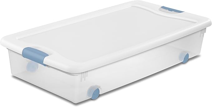 Sterilite 8-Pack Latching Box, Under Bed Storage Bins with Lids, Clear Plastic, 56 Quart - Heavy-Duty Organizing Containers for Closet, Bathroom, and Office